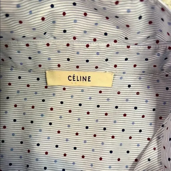 Celine Light Blue Polka Dot Button Down Shirt - Picture 3 of 13